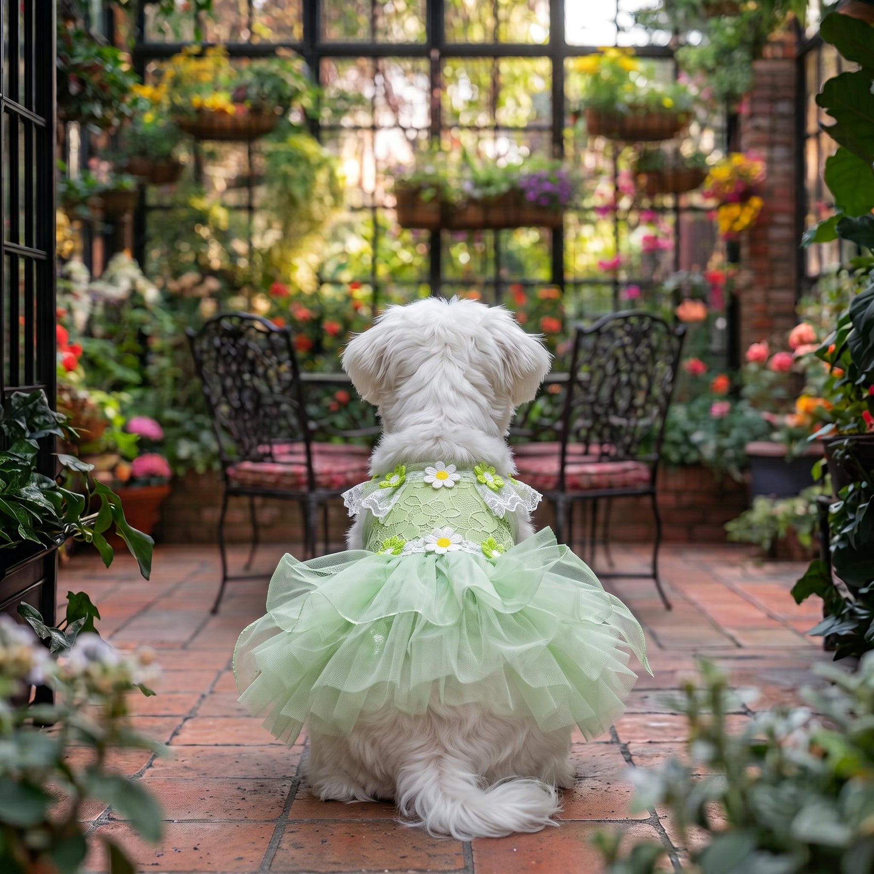Coco Rosette Green Floral Dog Dress, Garden Wedding Dog Outfit, Fairy Princess Pet Gown for Dogs and Cats, Spring Birthday Dress, Custom Size — product photograph 4 of 8.