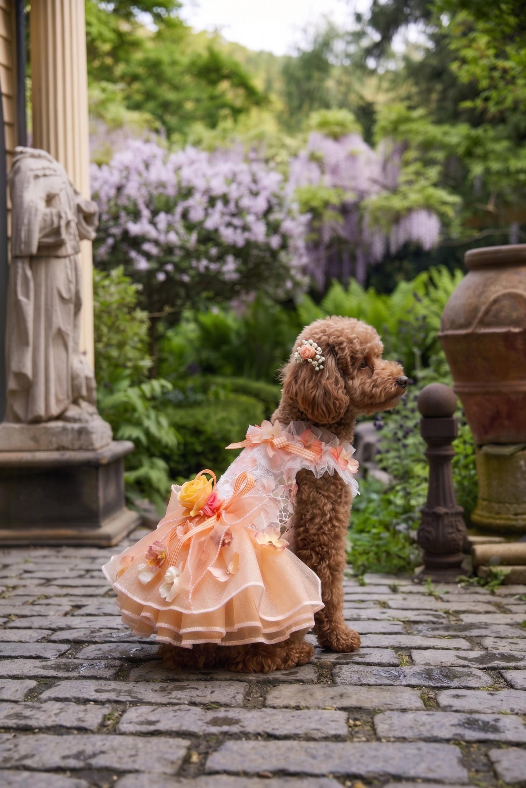 Coco Rosette Orange Floral Dog Dress, Autumn Wedding Guest Dog Outfit, Princess Birthday Dress for Dogs, Flower Pet Gown, Custom Size — product photograph 2 of 9.