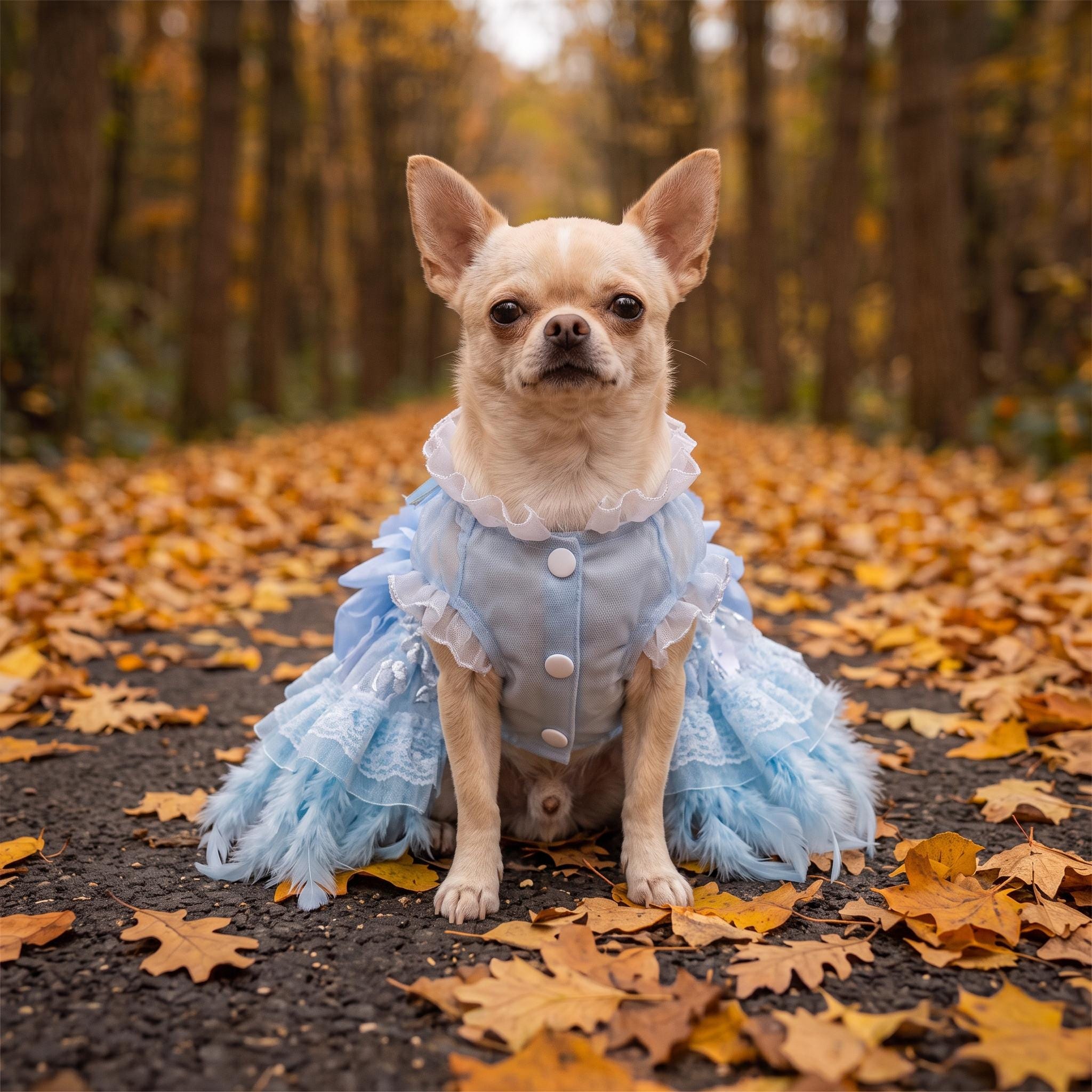 Coco Rosette Blue Dog Wedding Dress, Feather Tulle Dog Gown, Something Blue Pet Outfit, Princess Dress for Dogs, Dog Birthday Party Gown — product photograph 4 of 8.