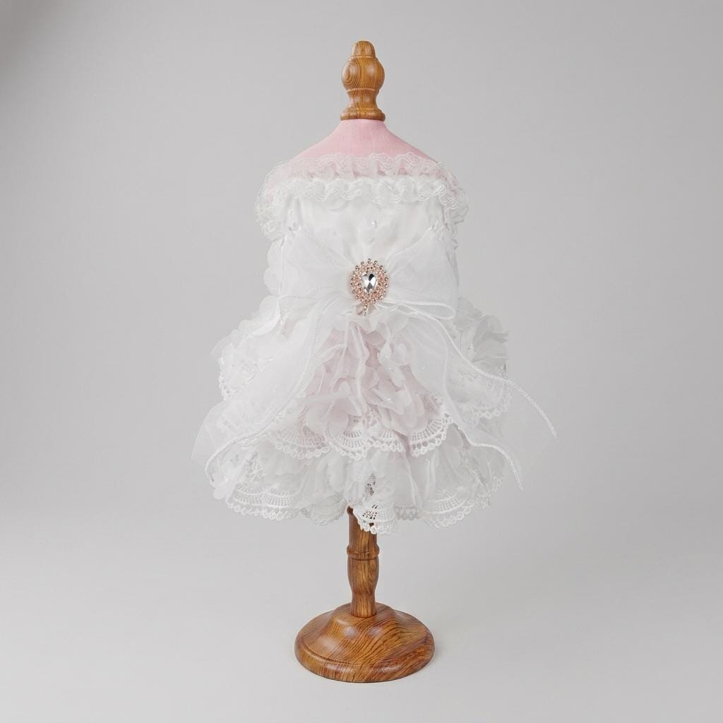 White Lace Dog Wedding Dress with Veil — product image 5 of 7