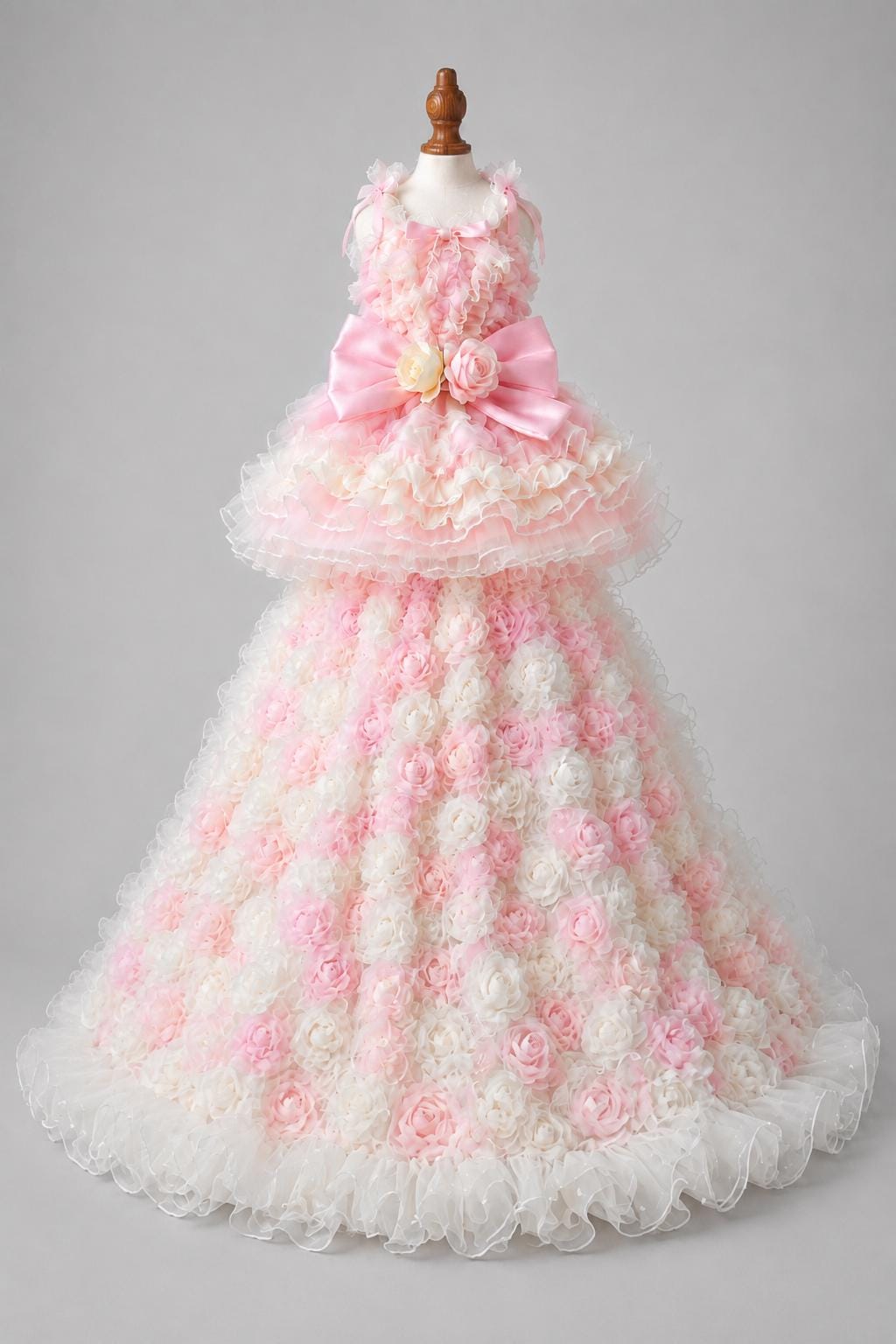 Pink and Ivory Rose Dog Wedding Gown with Detachable Train — product image 4 of 5