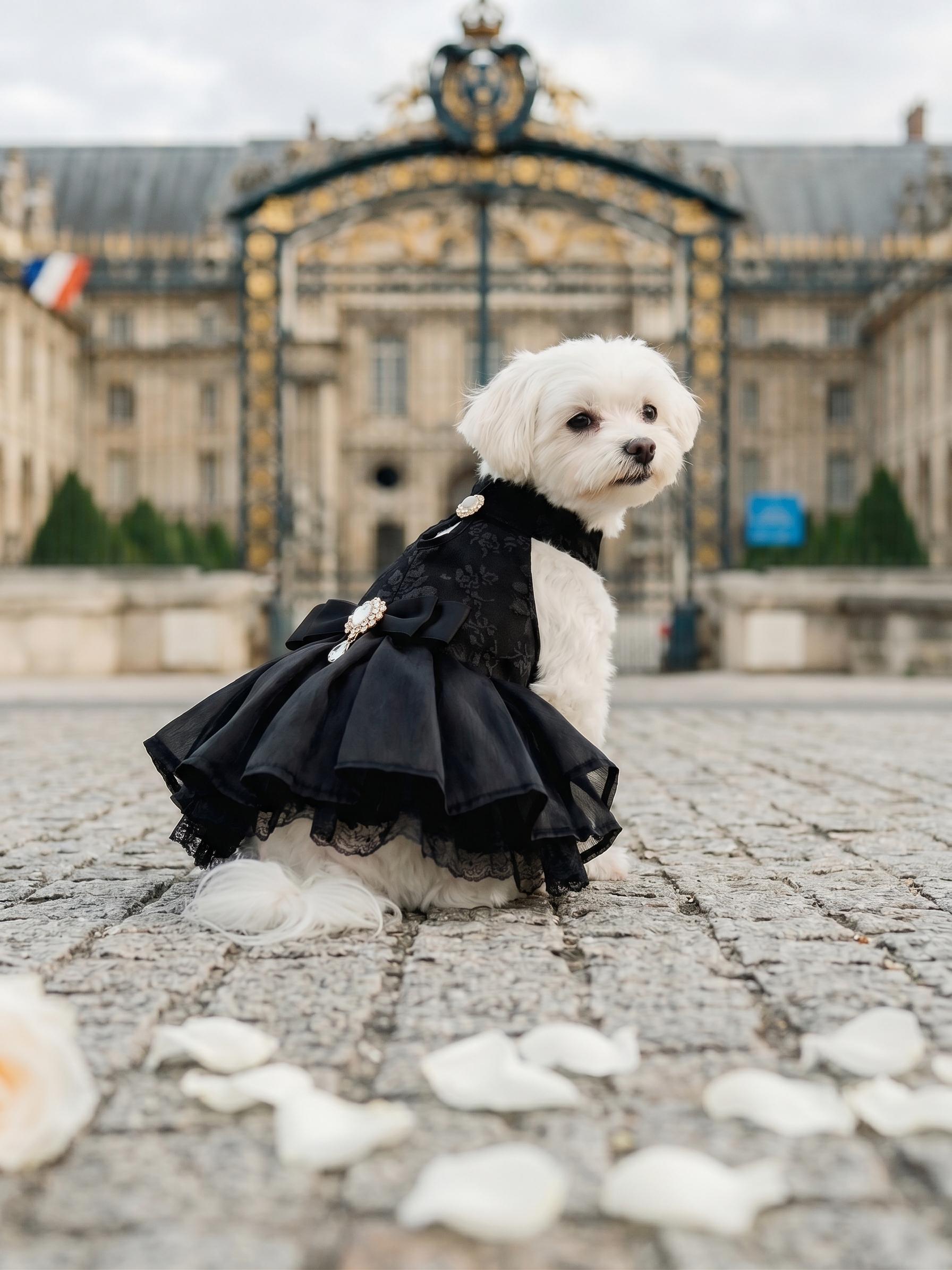 Coco Rosette Black Dog Dress, Elegant Evening Gown for Dogs, Little Black Dress Pet Outfit, Wedding Guest Dog Dress, Birthday Custom Size — product photograph 1 of 5.