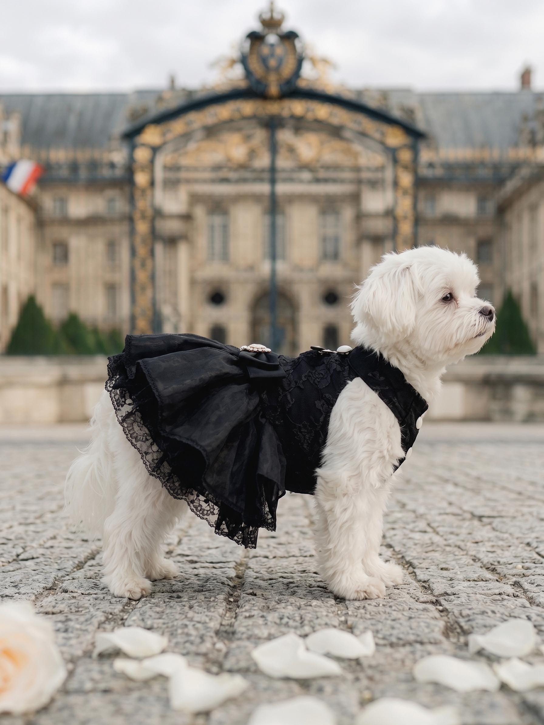 Coco Rosette Black Dog Dress, Elegant Evening Gown for Dogs, Little Black Dress Pet Outfit, Wedding Guest Dog Dress, Birthday Custom Size — product photograph 3 of 5.