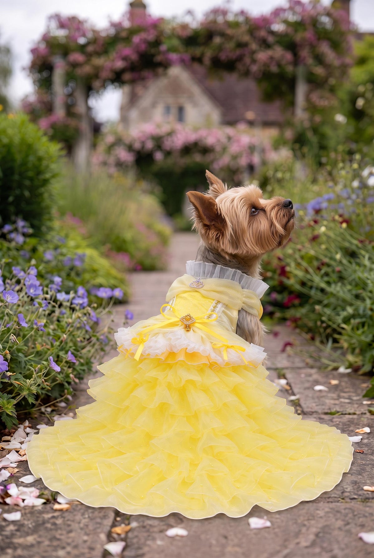 Yellow Ruffled Dog Wedding Ball Gown — product image 3 of 5