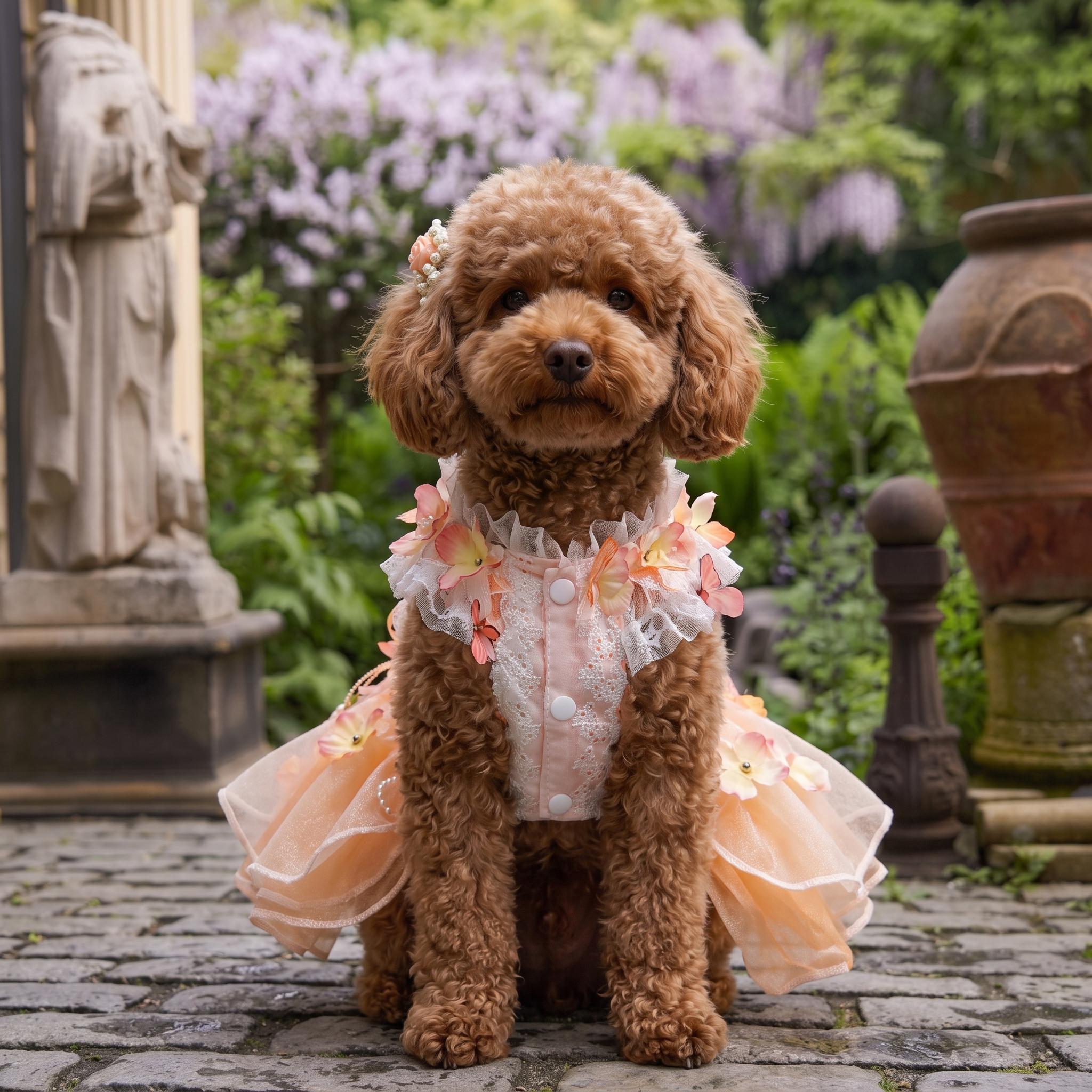 Coco Rosette Orange Floral Dog Dress, Autumn Wedding Guest Dog Outfit, Princess Birthday Dress for Dogs, Flower Pet Gown, Custom Size — product photograph 3 of 9.