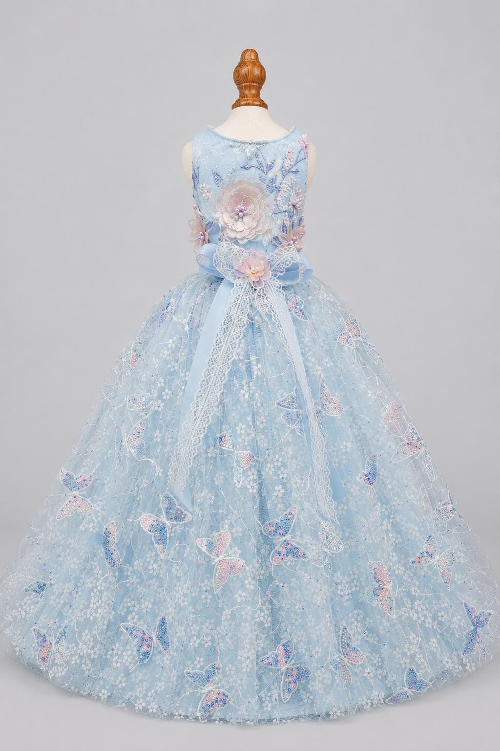 Pale Blue Butterfly Lace Dog Wedding Dress with Train — product image 4 of 4