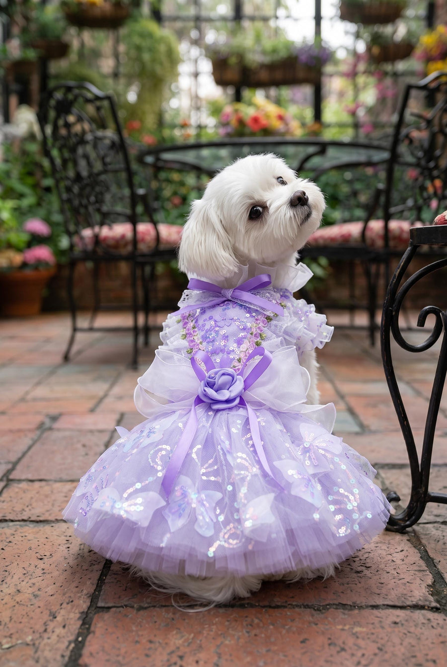 Vestido de fiesta pastel de encaje de mariposas para perro — imagen del producto 1 de 10