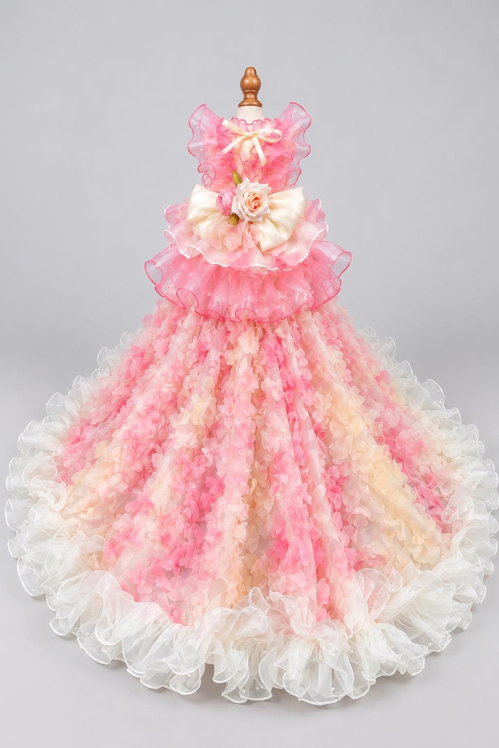 Pink Peach-Petal Dog Wedding Gown with Train — product image 5 of 7