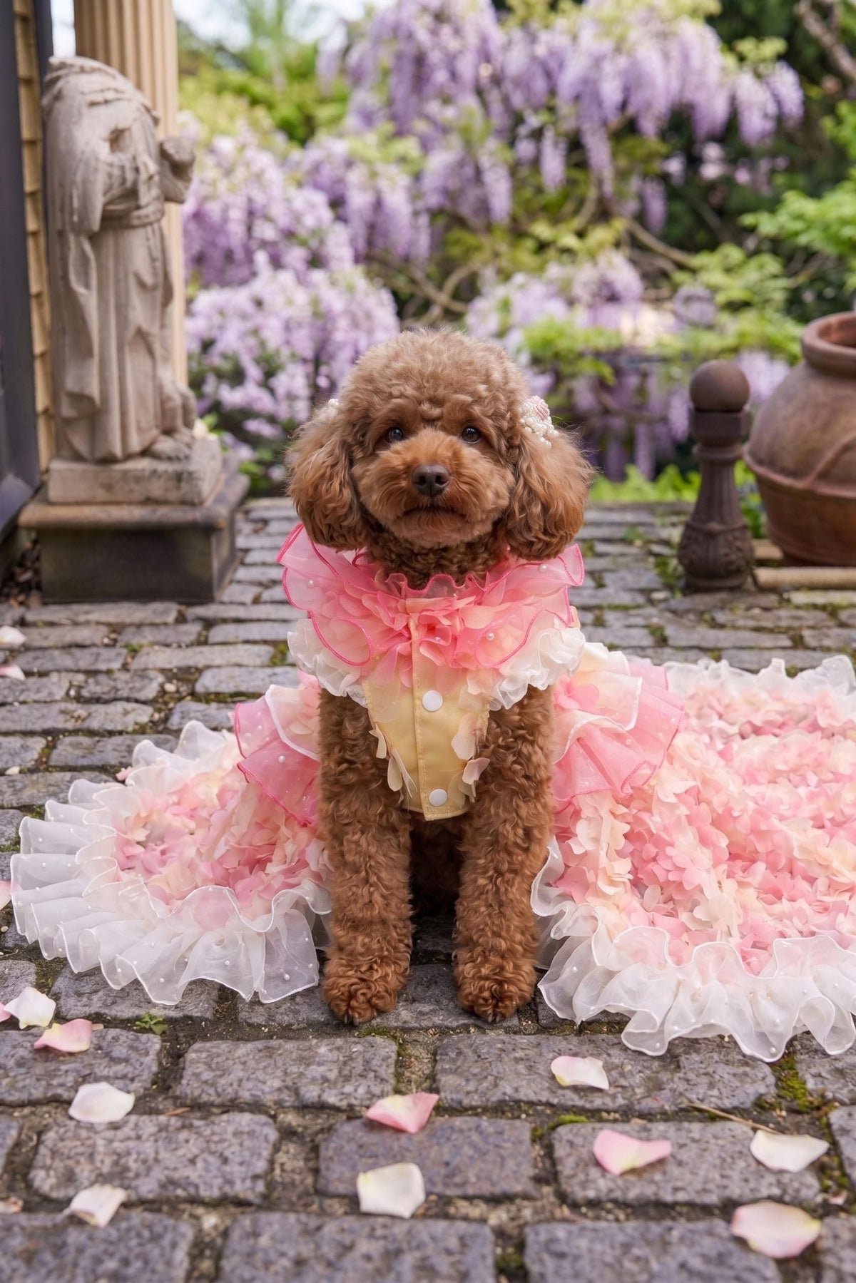 Pink Peach-Petal Dog Wedding Gown with Train — product image 4 of 7