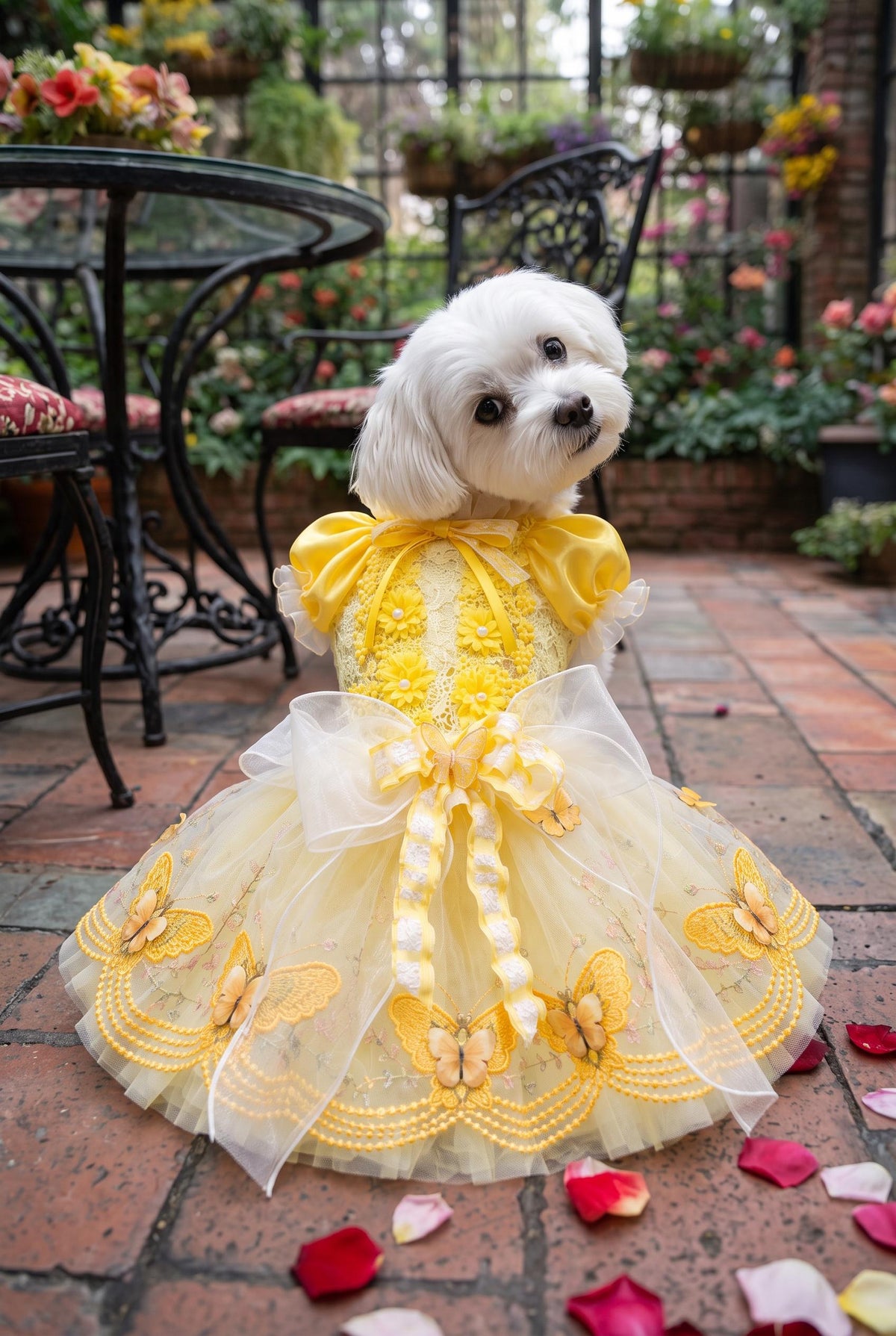 Yellow Butterfly Lace Dog Party Dress — product image 1 of 6