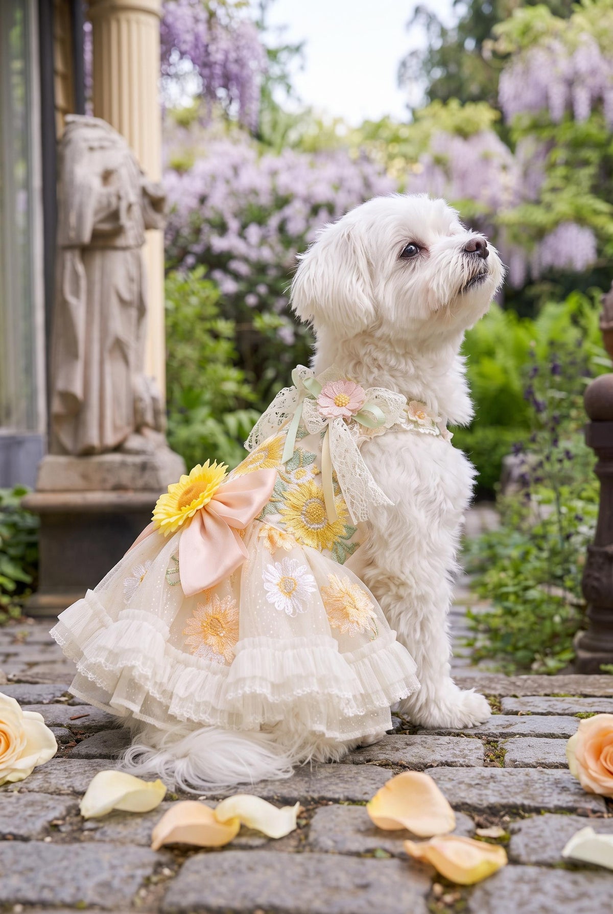 Sunflower Dog Wedding Gown with Ruffle Train — product image 3 of 5