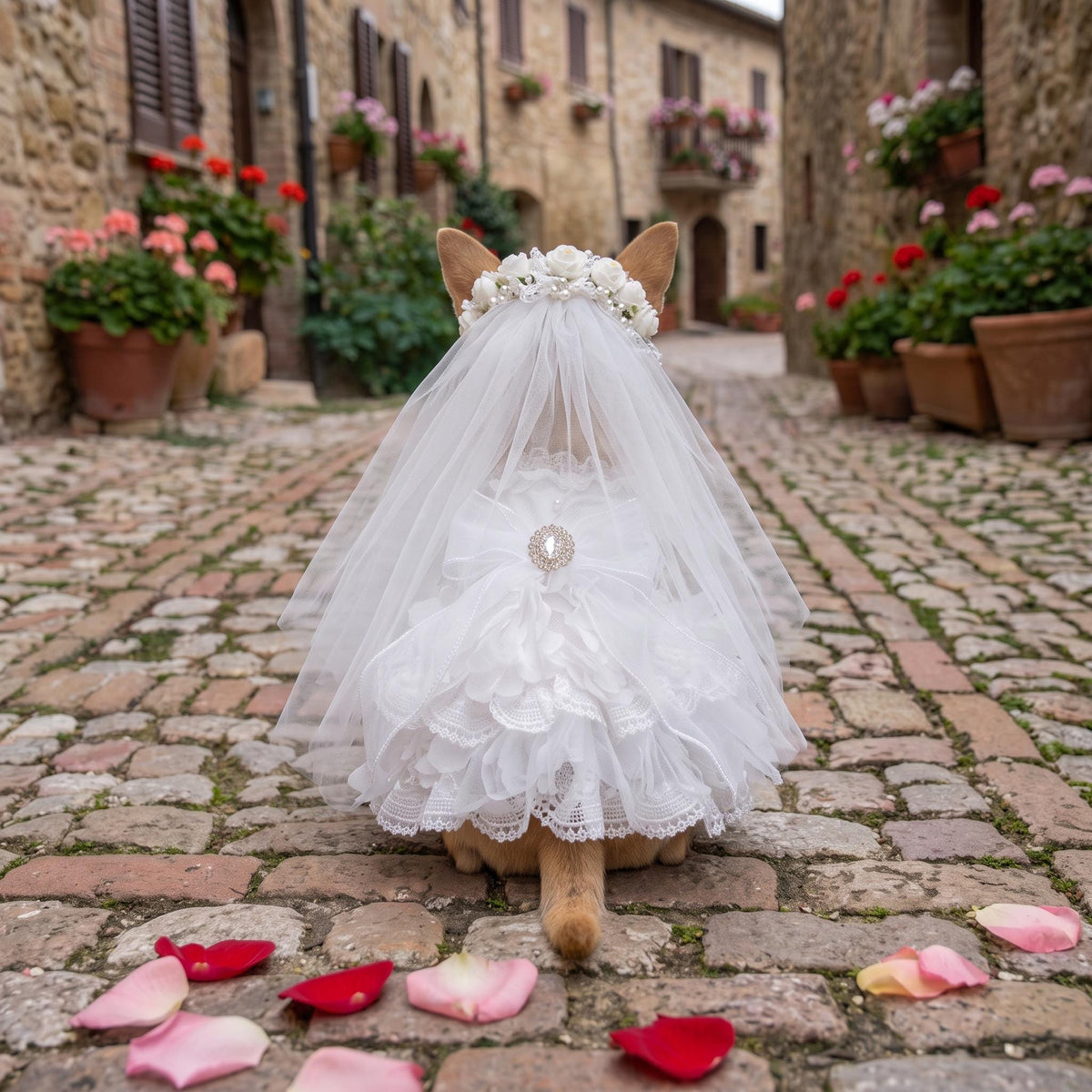 White Lace Dog Wedding Dress with Veil — product image 3 of 7