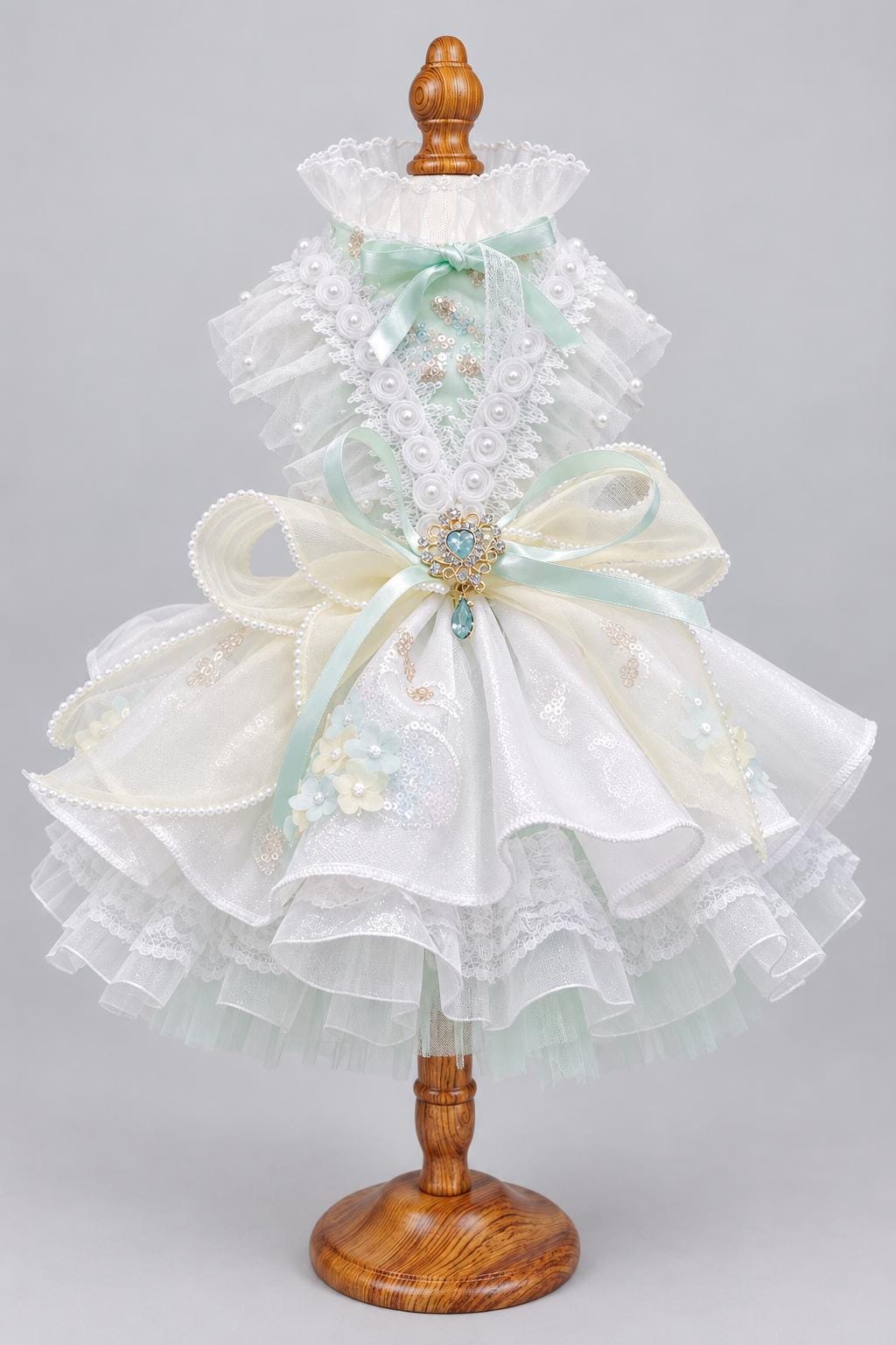 Pastel Pearl Lace Dog Wedding and Party Dress with Crown Brooch — product image 4 of 6