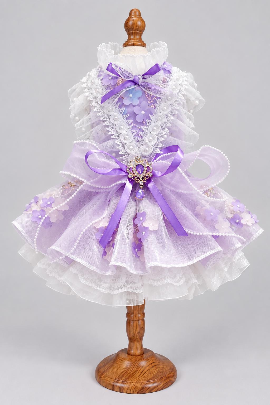 Pastel Pearl Lace Dog Wedding and Party Dress with Crown Brooch — product image 6 of 6