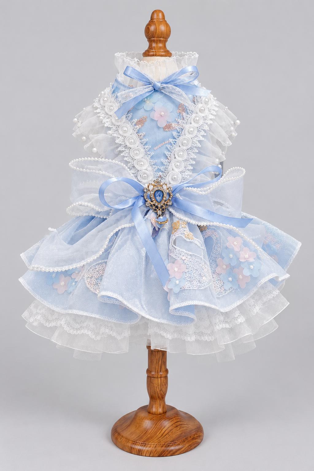 Pastel Pearl Lace Dog Wedding and Party Dress with Crown Brooch — product image 5 of 6