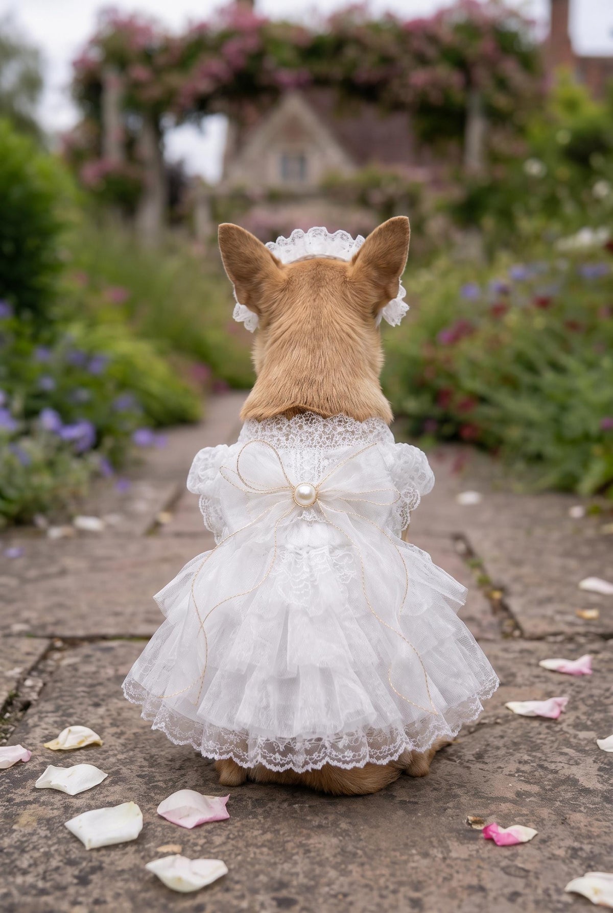 White Dog Wedding Dress with Headband — product image 2 of 6