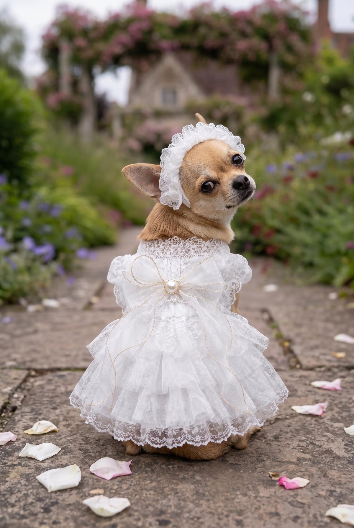 White Dog Wedding Dress with Headband — product image 1 of 6