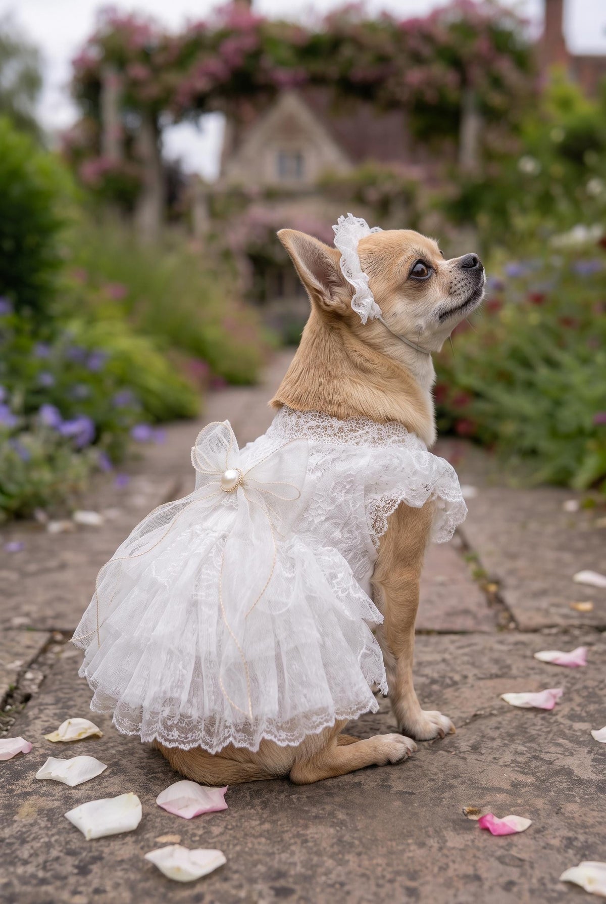 White Dog Wedding Dress with Headband — product image 3 of 6