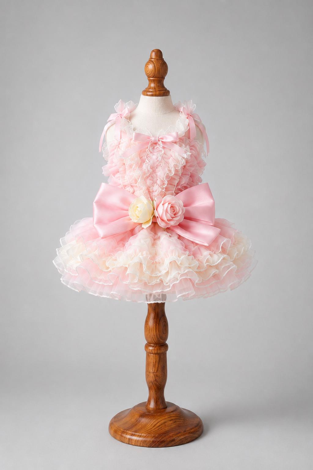 Pink and Ivory Rose Dog Wedding Gown with Detachable Train — product image 5 of 5