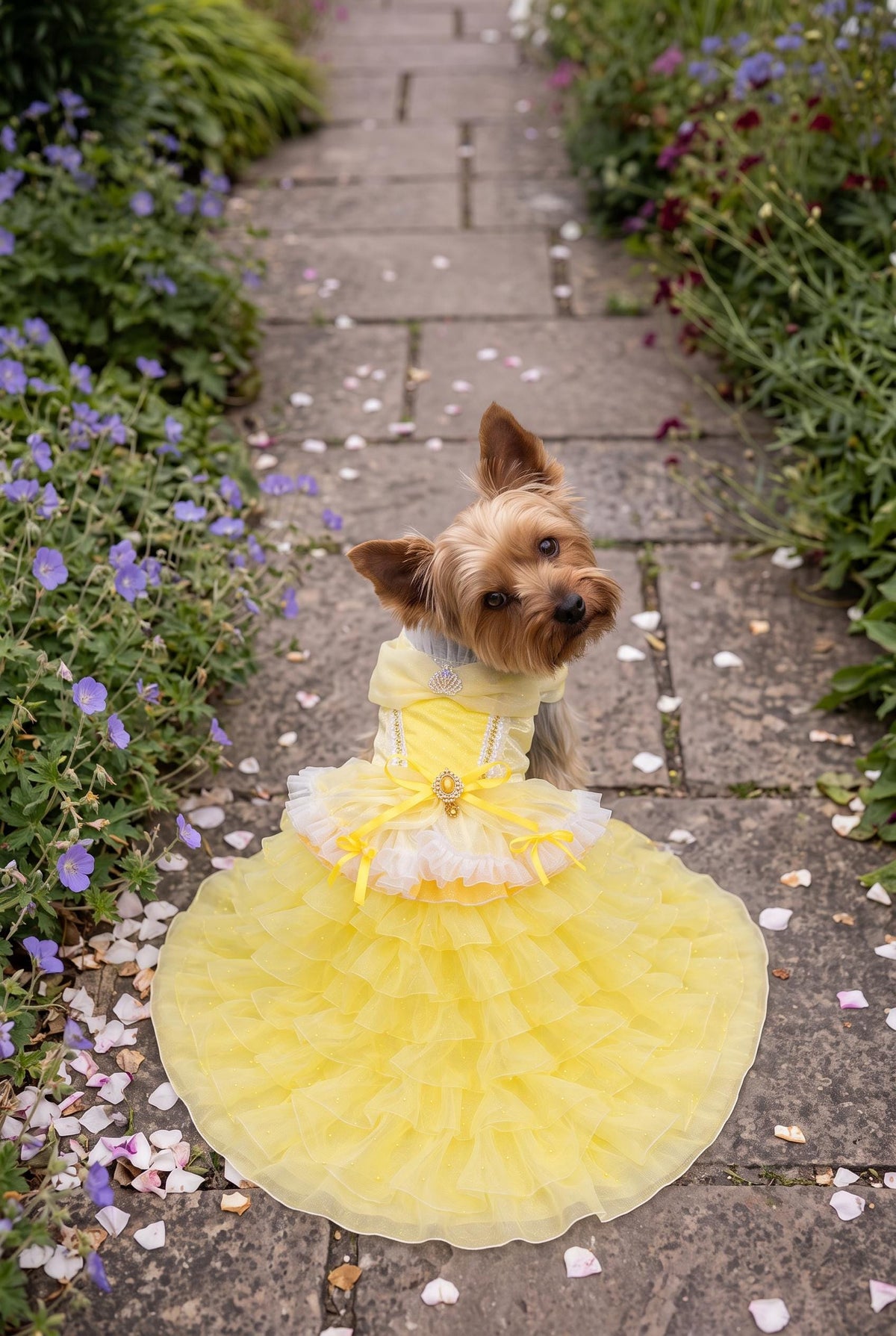 Yellow Ruffled Dog Wedding Ball Gown — product image 2 of 5