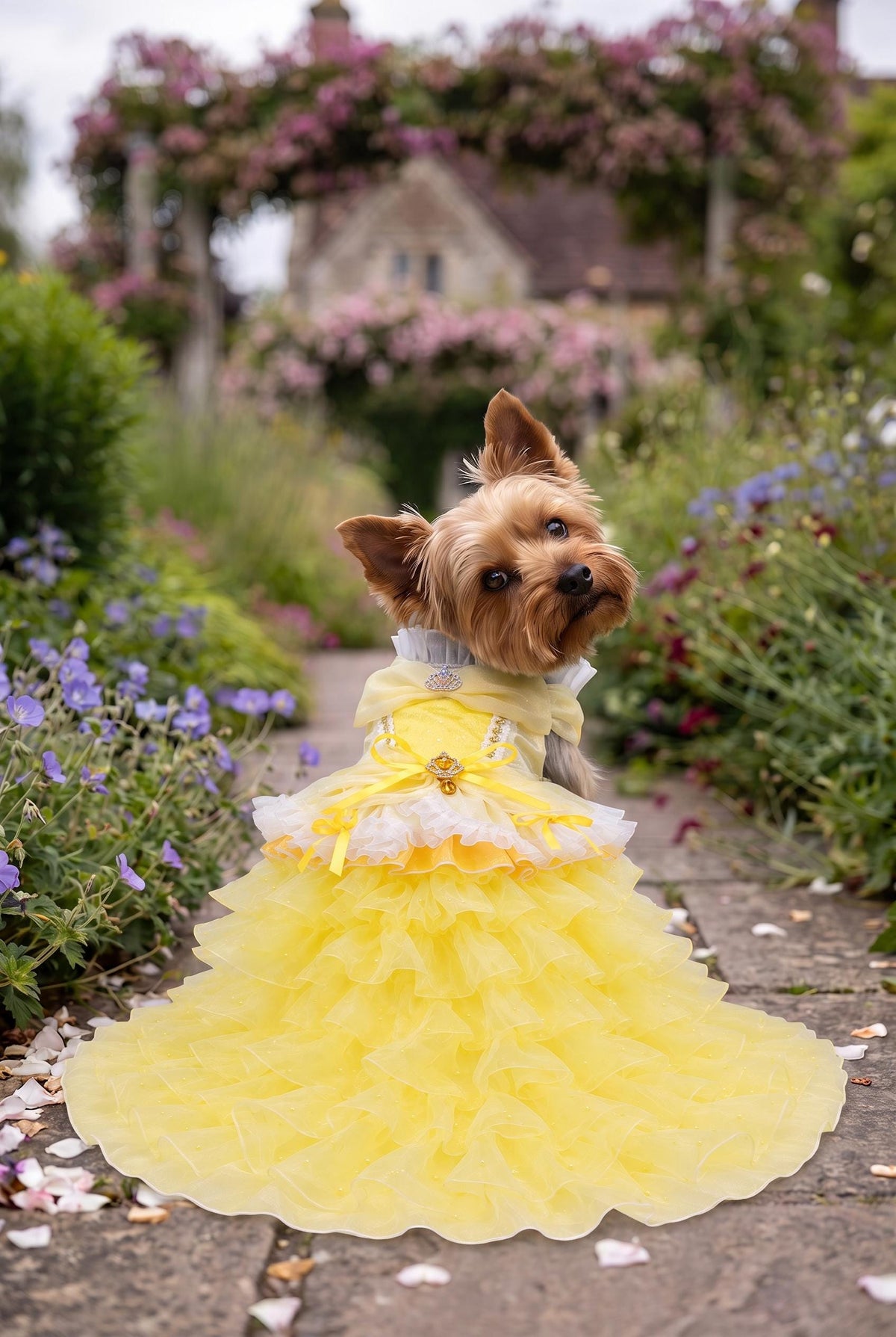 Yellow Ruffled Dog Wedding Ball Gown — product image 1 of 5