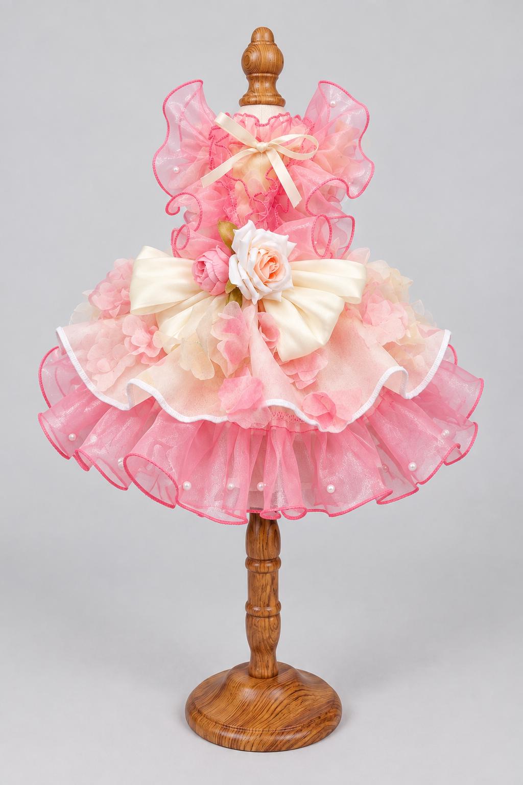 Pink Peach-Petal Dog Wedding Gown with Train — product image 6 of 7