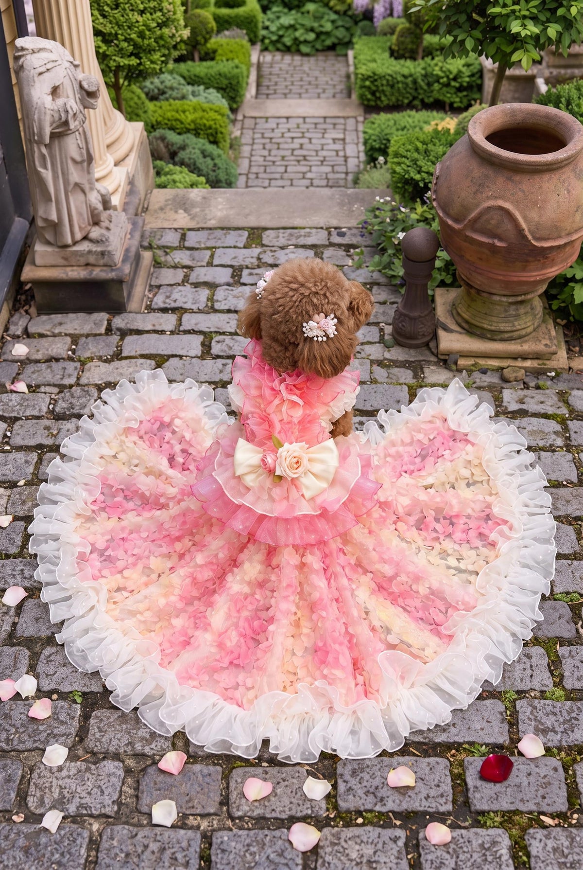 Pink Peach-Petal Dog Wedding Gown with Train — product image 2 of 7