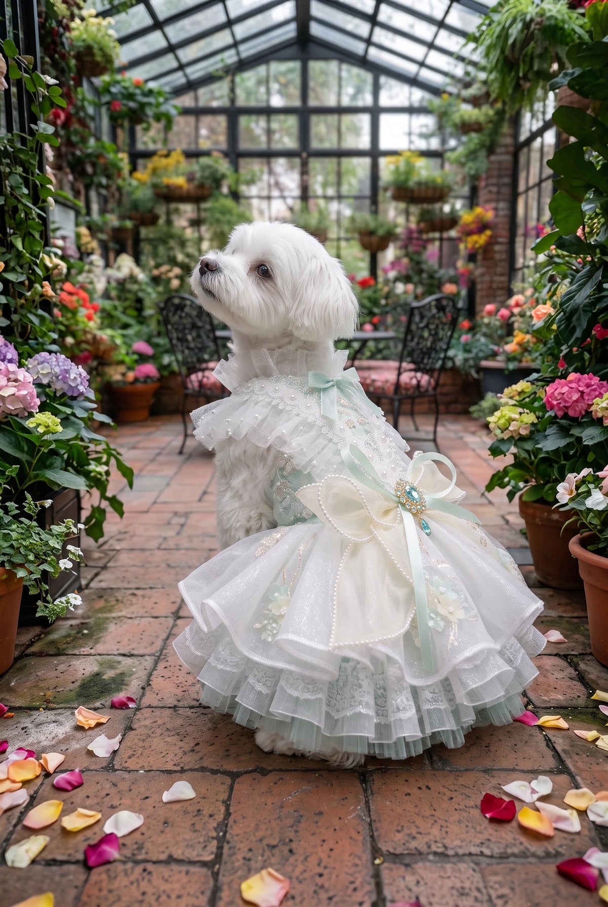 Pastel Pearl Lace Dog Wedding and Party Dress with Crown Brooch — product image 3 of 6