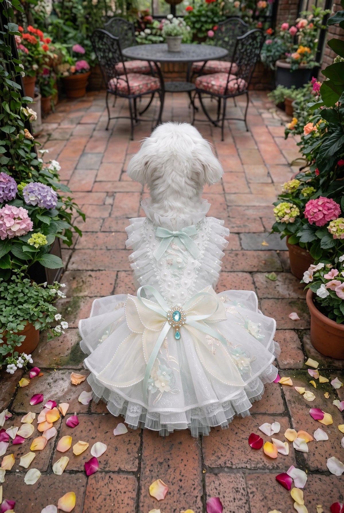 Pastel Pearl Lace Dog Wedding and Party Dress with Crown Brooch — product image 2 of 6