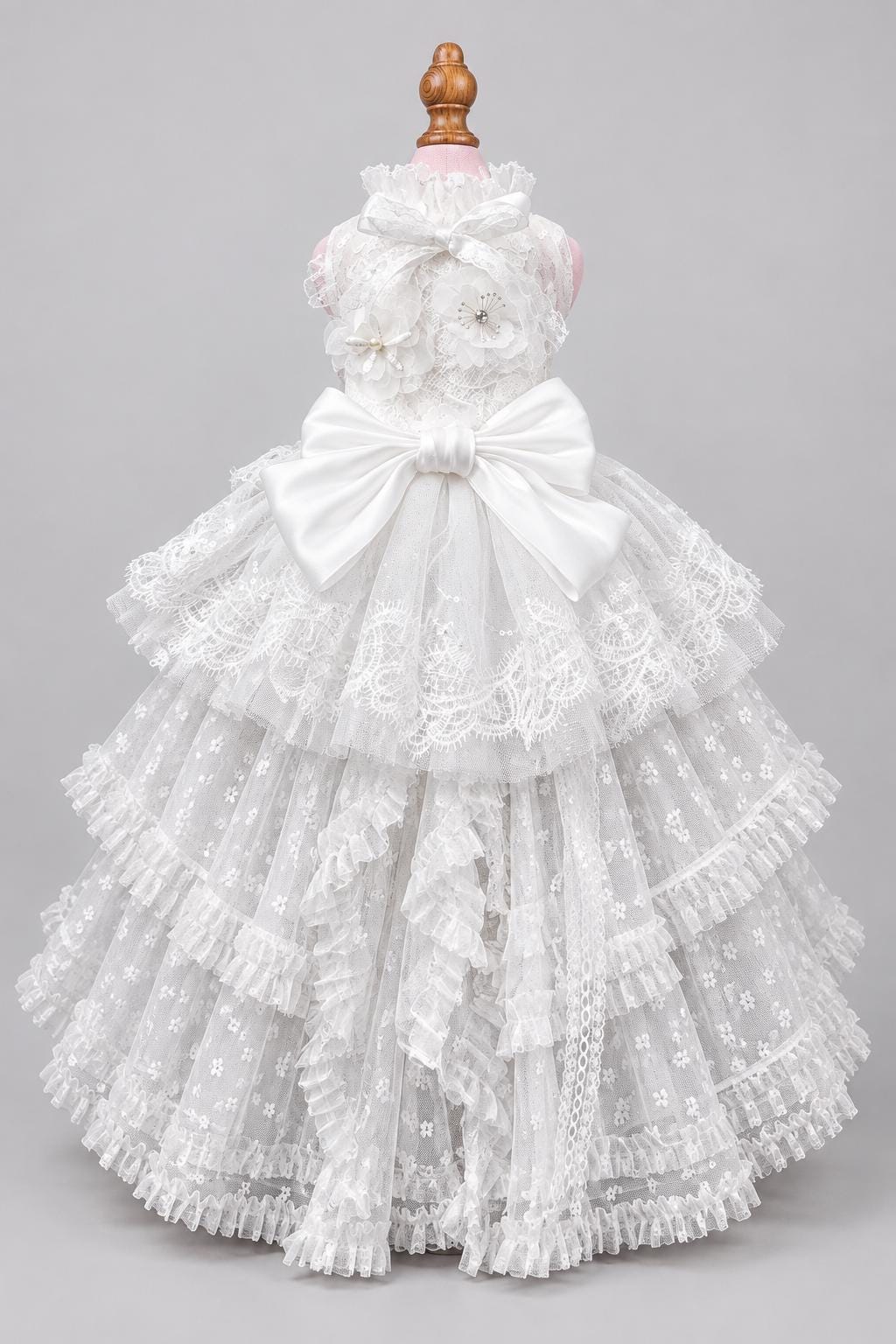 White Lace Dog Wedding Dress with Optional Detachable Train — product image 5 of 7