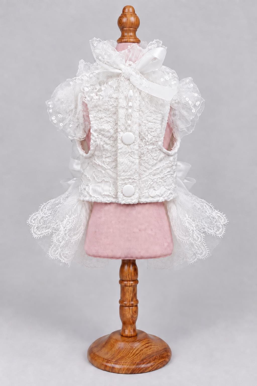 White Lace Dog Wedding Dress with Optional Detachable Train — product image 7 of 7