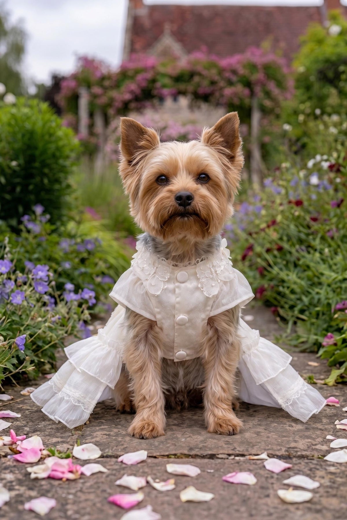 Cream Organza Dog Wedding Dress with Optional Hair Clip — product image 3 of 7