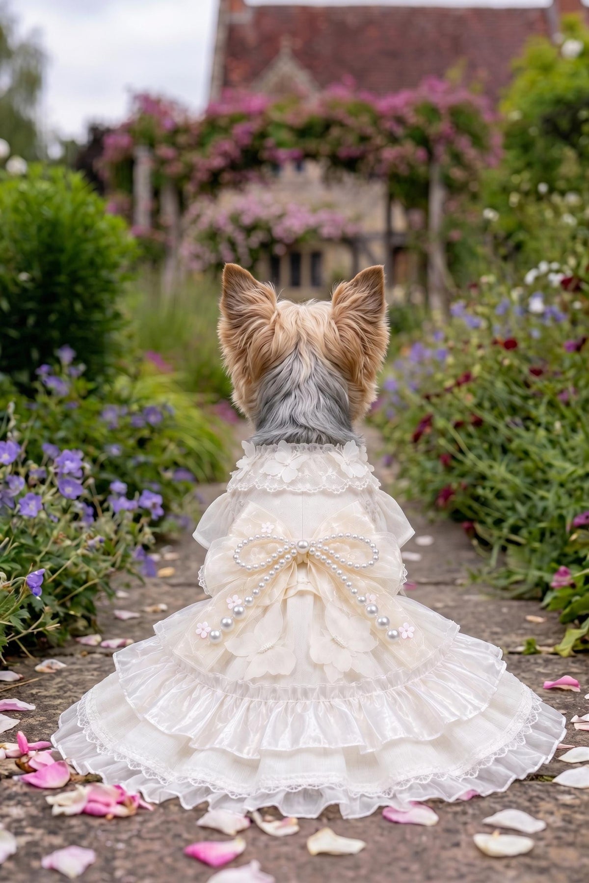 Cream Organza Dog Wedding Dress with Optional Hair Clip — product image 4 of 7