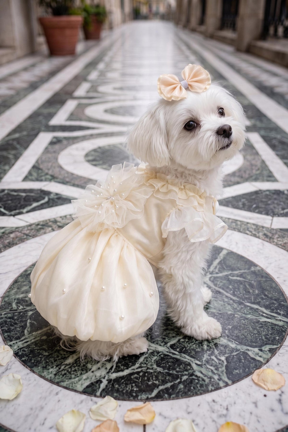 Ivory Pearl Bubble Dog Wedding Dress with Optional Hair Clip — product image 2 of 7