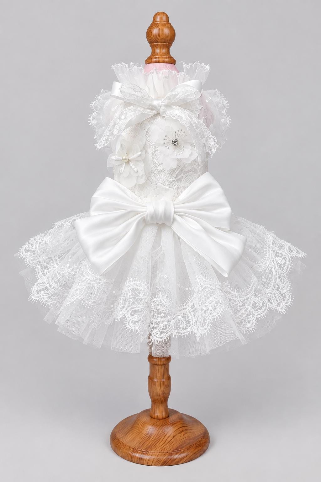 White Lace Dog Wedding Dress with Optional Detachable Train — product image 6 of 7