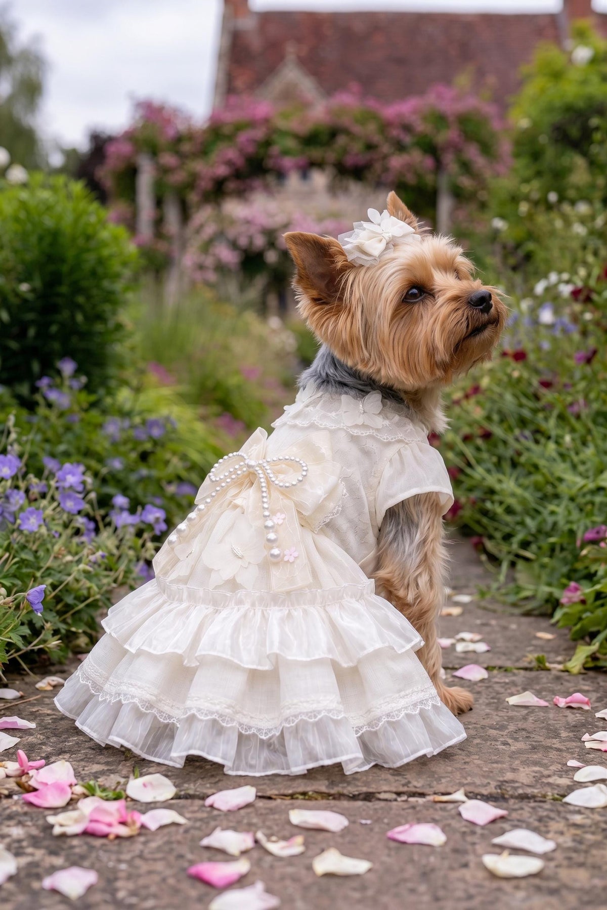 Cream Organza Dog Wedding Dress with Optional Hair Clip — product image 2 of 7