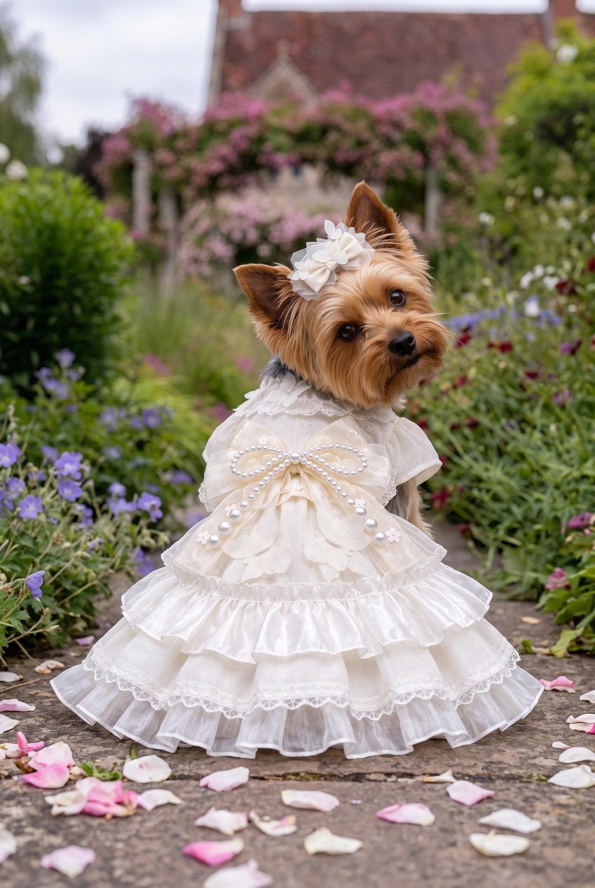 Cream Organza Dog Wedding Dress with Optional Hair Clip — product image 1 of 7
