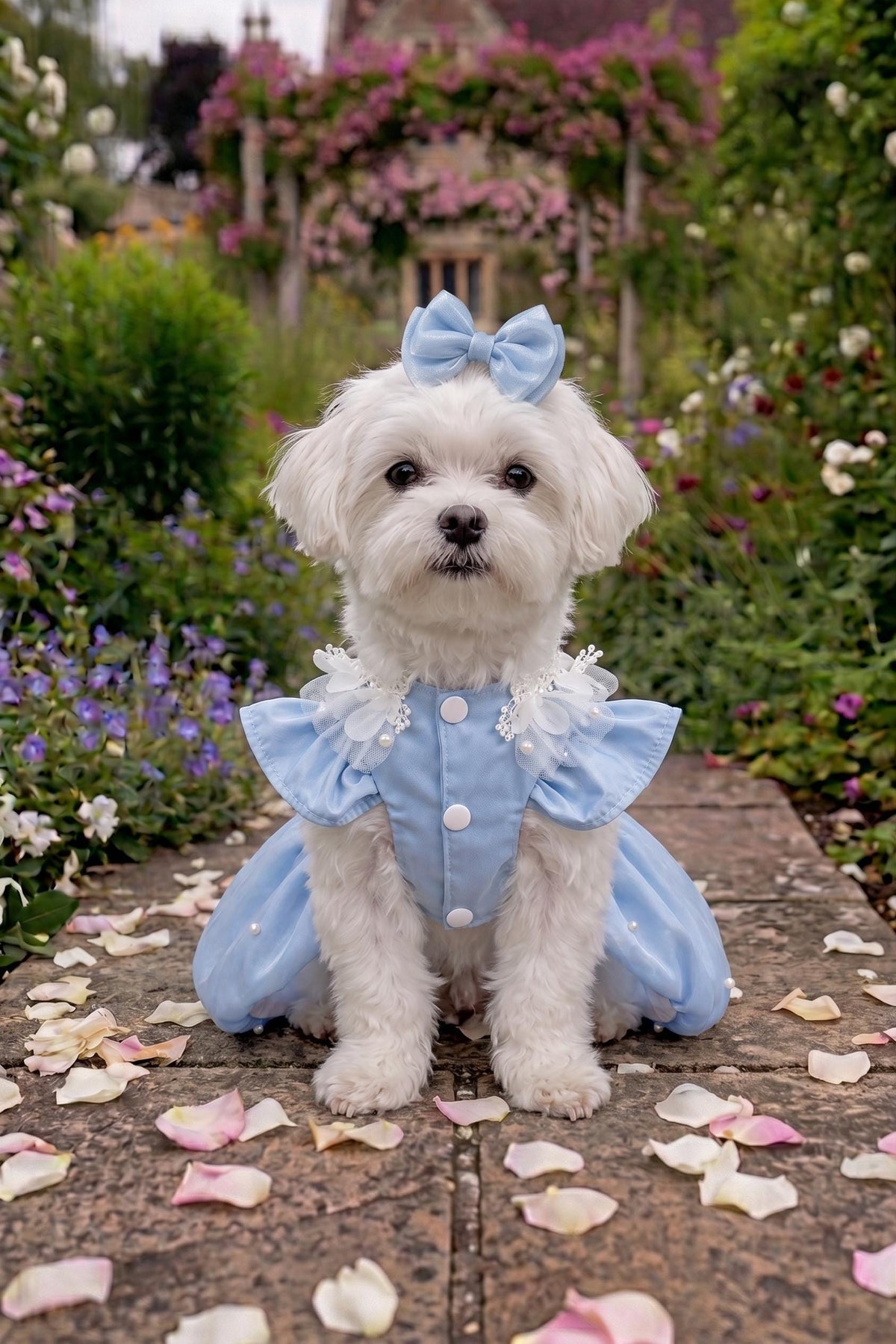Baby Blue Pearl Bubble Dog Party Dress with Optional Hair Clip — product image 4 of 7