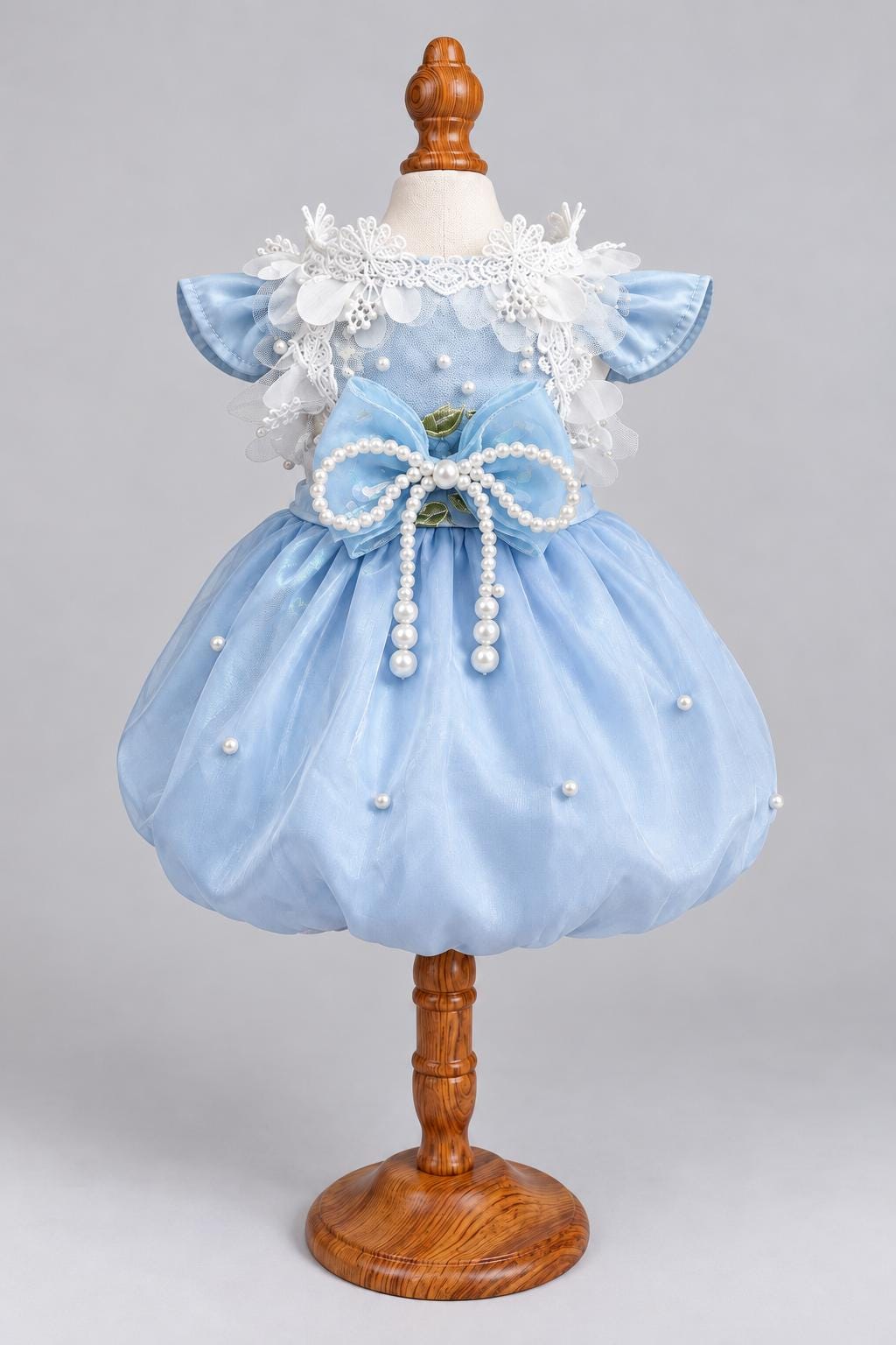 Baby Blue Pearl Bubble Dog Party Dress with Optional Hair Clip — product image 5 of 7
