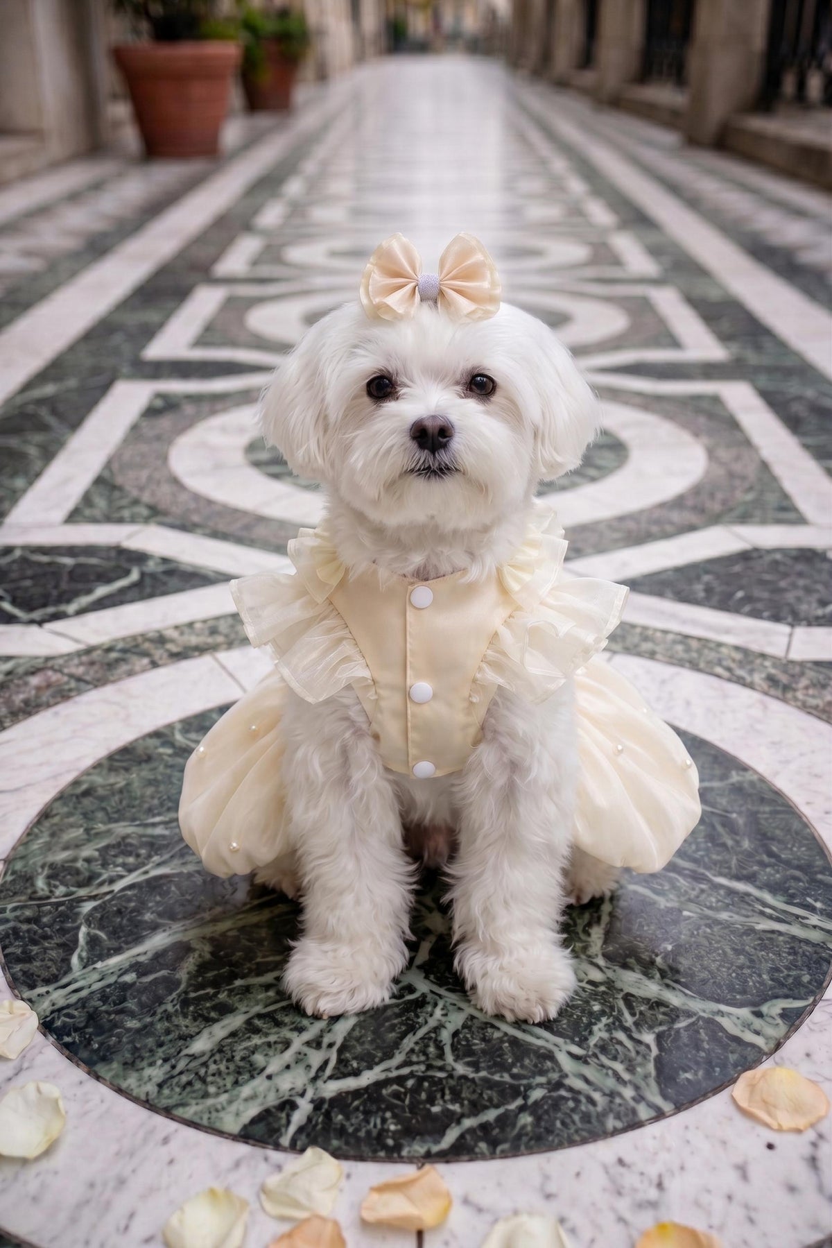 Ivory Pearl Bubble Dog Wedding Dress with Optional Hair Clip — product image 4 of 7