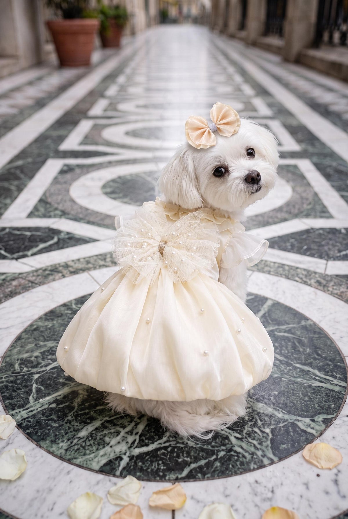 Ivory Pearl Bubble Dog Wedding Dress with Optional Hair Clip — product image 1 of 7