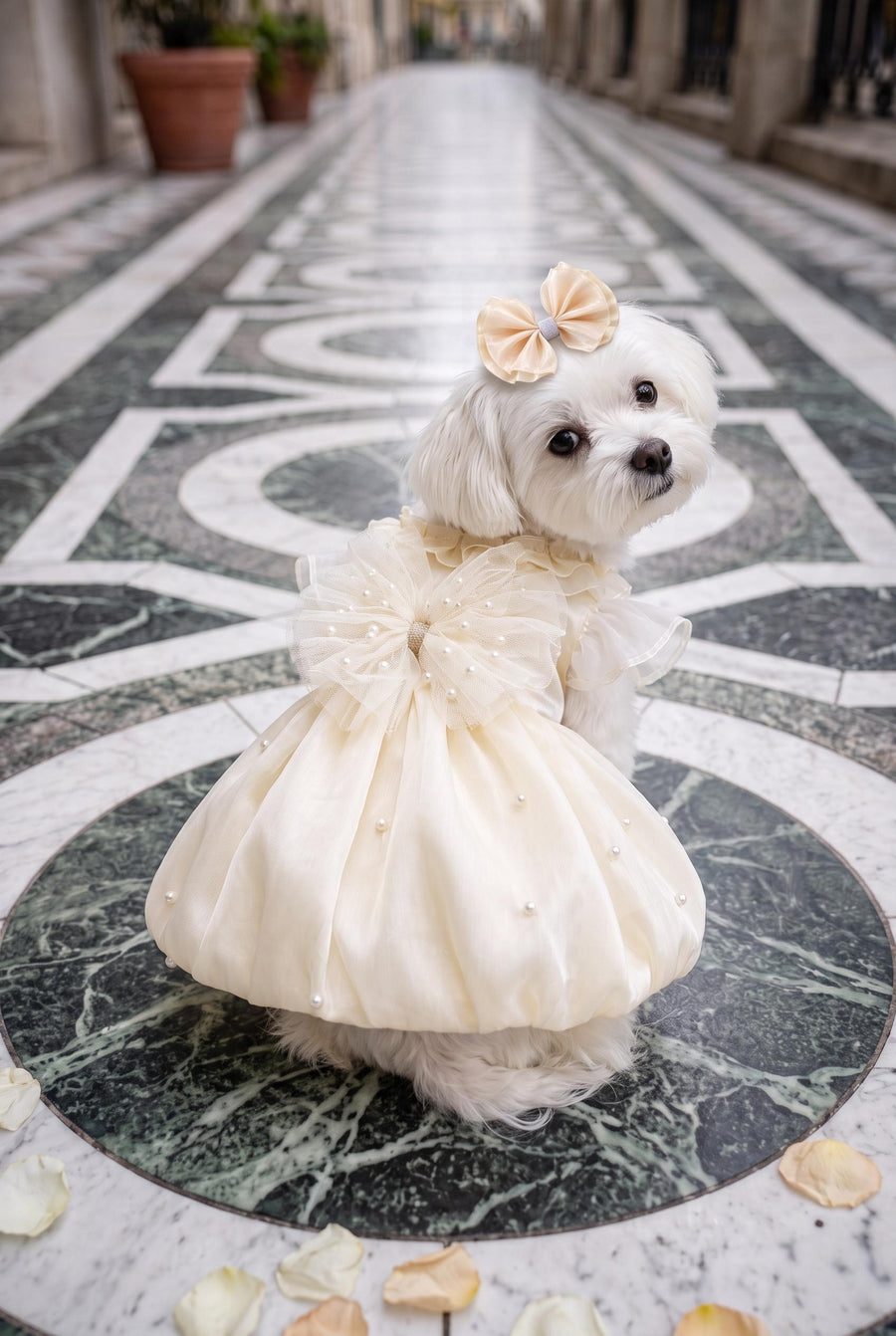 Ivory Pearl Bubble Dog Wedding Dress with Optional Hair Clip — product image 1 of 7